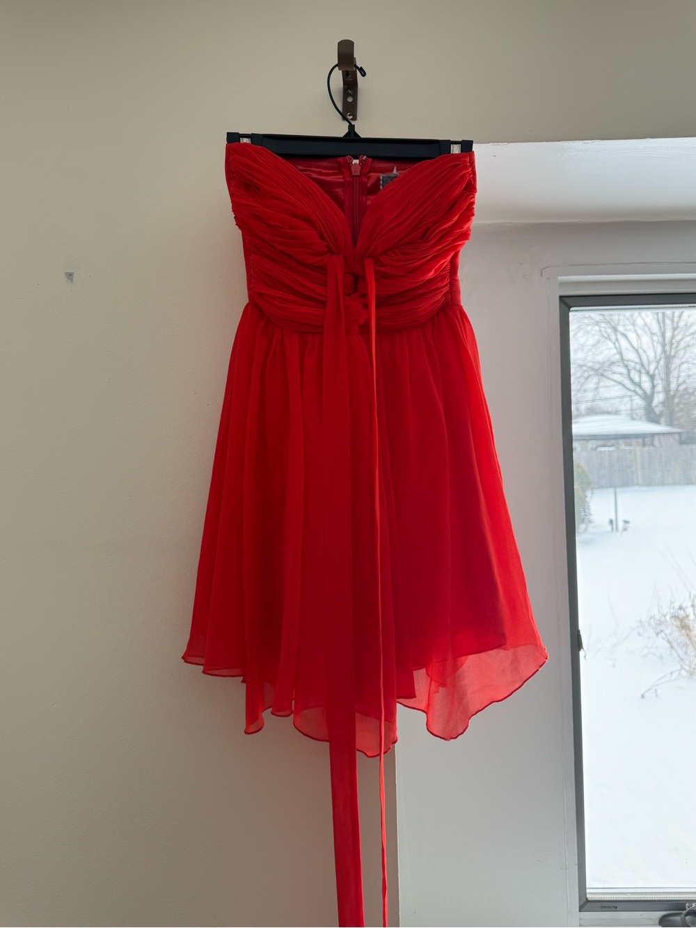 Lipsy Red Strapless Chiffon Party Dress